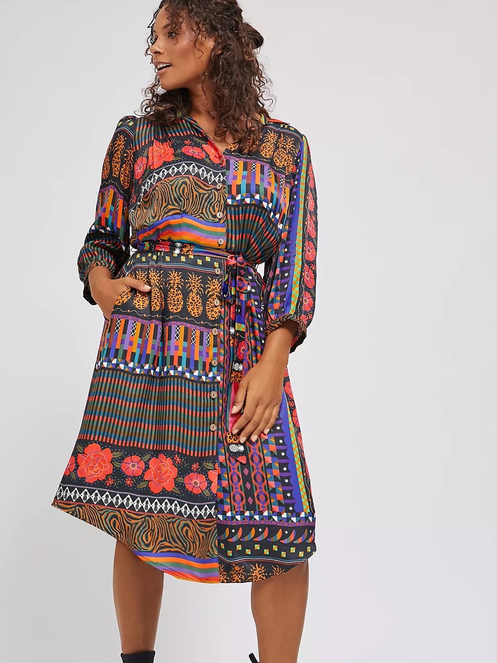 NWT Anthropologie Farm Rio Midi Dress Fiesta Boho Floral Pineapple Pockets S - Picture 1 of 7